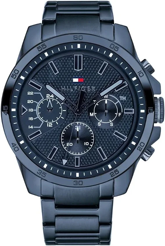 Tommy Hilfiger Montre Analogique Multifonction Quartz pour Hommes avec Bracelet en Silicone, en Acier Inoxydable ou en Cuir, sous-Cadrans pour Le Jour et la Date, Étanche jusqu'à 5ATM.