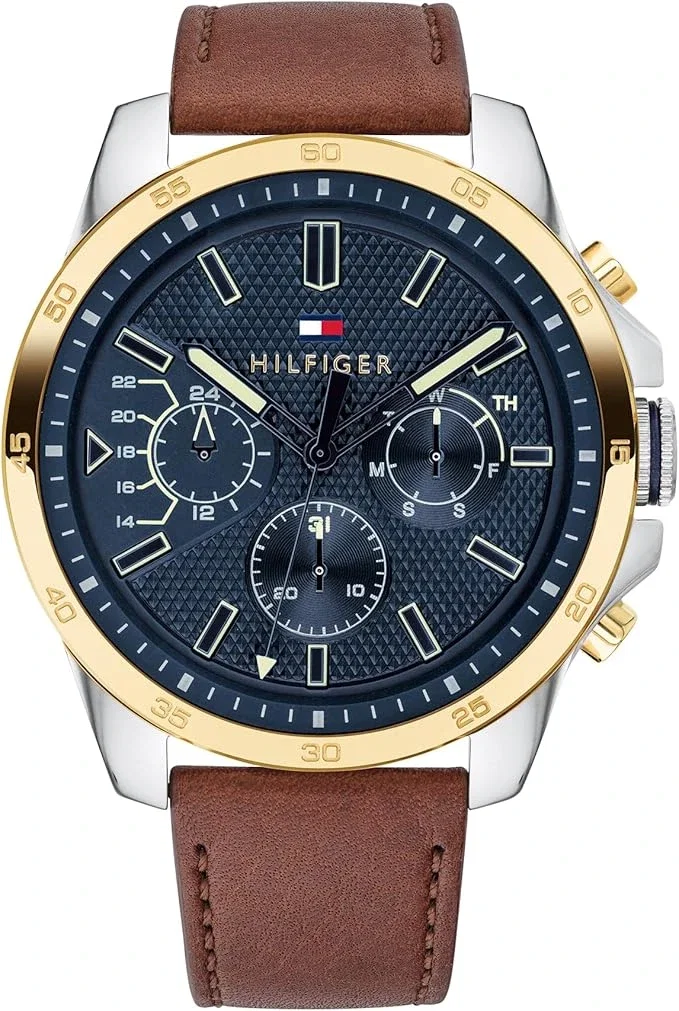 Tommy Hilfiger Montre Analogique Multifonction Quartz pour Hommes avec Bracelet en Silicone, en Acier Inoxydable ou en Cuir, sous-Cadrans pour Le Jour et la Date, Étanche jusqu'à 5ATM.