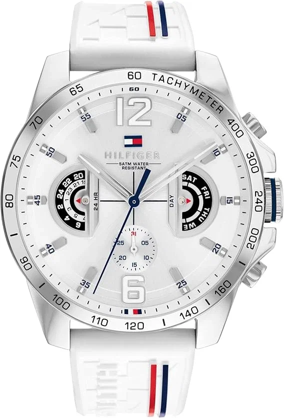 Tommy Hilfiger Montre Analogique Multifonction Quartz pour Hommes avec Bracelet en Silicone, en Acier Inoxydable ou en Cuir, sous-Cadrans pour Le Jour et la Date, Étanche jusqu'à 5ATM.