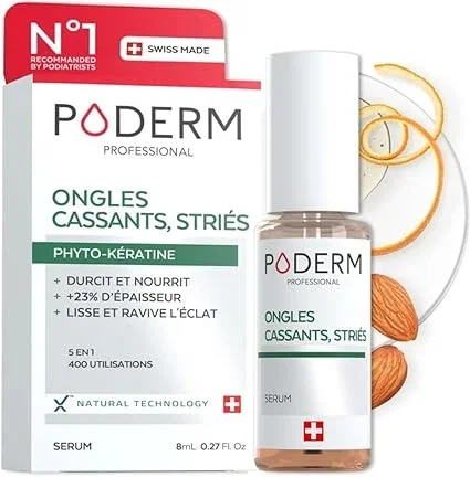 PODERM Ongles Cassants, Stries, Dedoubles | Durcisseur Extra Fort - Soin 2en1 Aux Plantes Réparatrices, Fortifiantes et Nourrissantes | Solution Professionnelle Pied/Main | Fabriqué en Suisse
