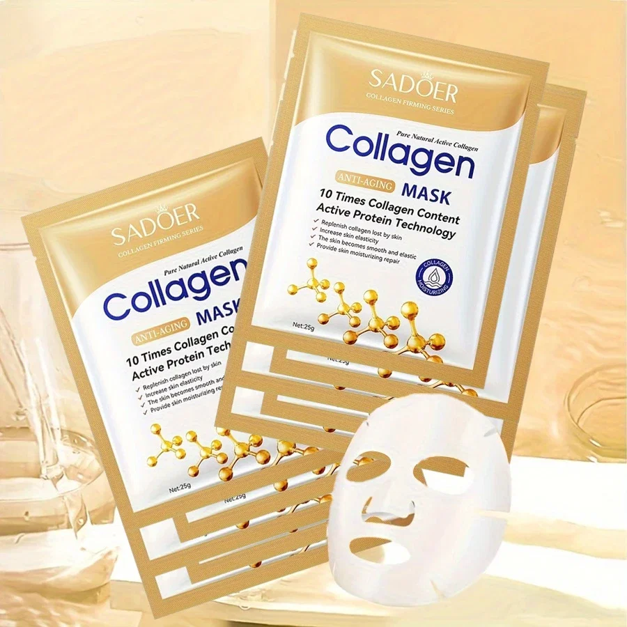 10-Pack SADDOER Masques Visage Collagène, Sans Latex, Anti-Âge, Hydratant, Raffermissant, Convient à Tous les Types de Peau, Masques Visage Hydratants à Usage Quotidien