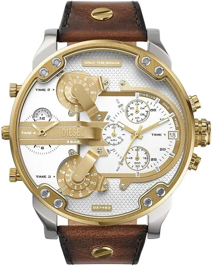 Diesel Montre, Mr. Daddy pour Homme, Mouvement Multifonctionnel à Quartz avec Bracelet en Cuir, synthétique ou Silicone