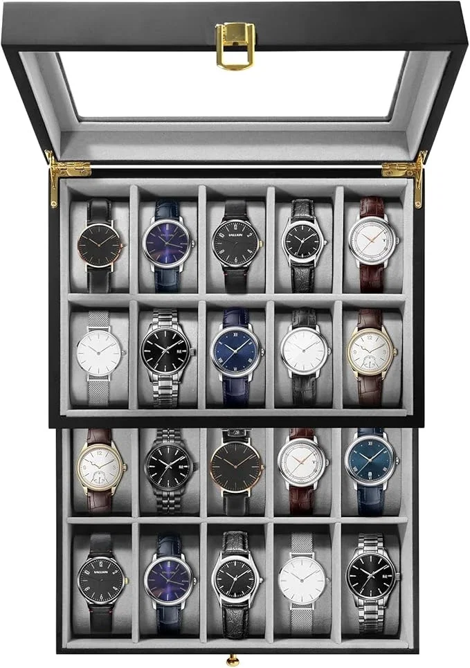 Uten Présentoir Coffret Boîte à Montre en Bois avec Coussin Amovible pour 20 Montres Rangement Noir Visiter la boutique Uten