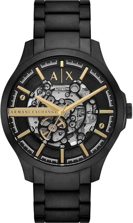 Armani Exchange Montre pour Homme, Mouvement Automatique et boîtier de 46 mm avec Bracelet en Acier Inoxydable, en Cuir ou en Silicone