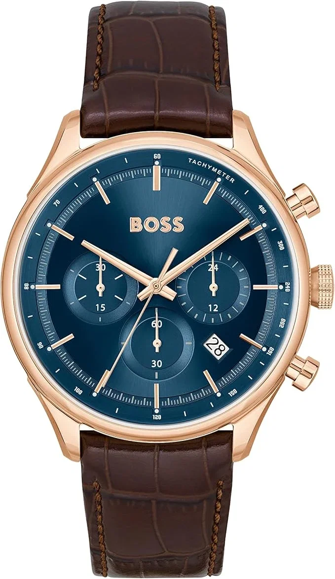 BOSS Montre Chronographe à QuartzCollection Gregor pour homme avec Bracelet en cuir ou Acier Inoxidable