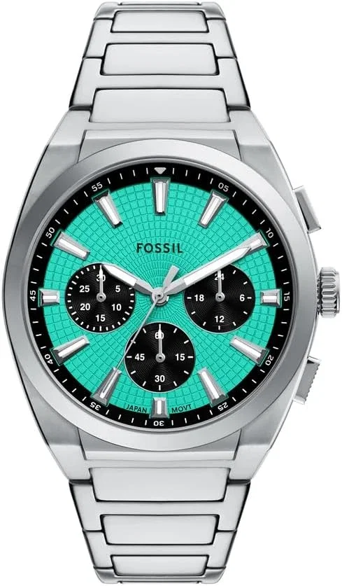 FOSSIL Montre Everett pour Homme, Mouvement chronographe à Quartz avec Bracelet en Acier Inoxydable ou en Cuir