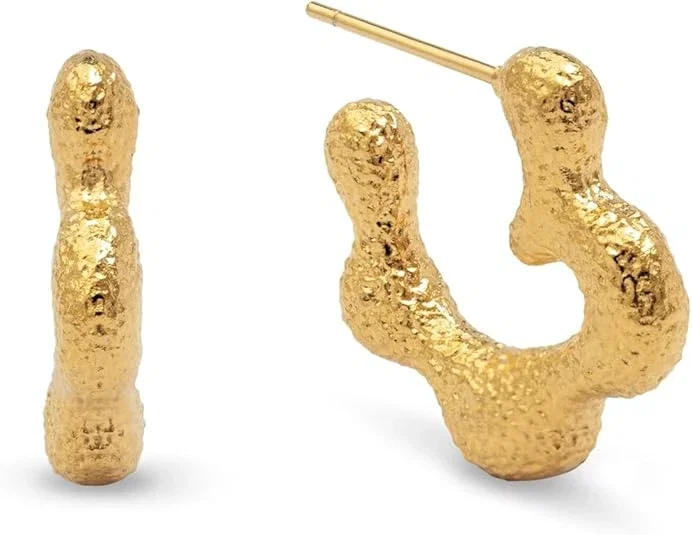 SINGULARU - Boucles d’Oreilles Organic Flower. Acier avec Plaquage Or 18 Kt. Bijoux pour Femme.