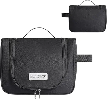 Cozary Trousse de Toilette Voyage, Pliable Trousse Toilette pour Hommes et Femmes, Grande Imperméable Trousse Maquillage avec Crochets (Noir)