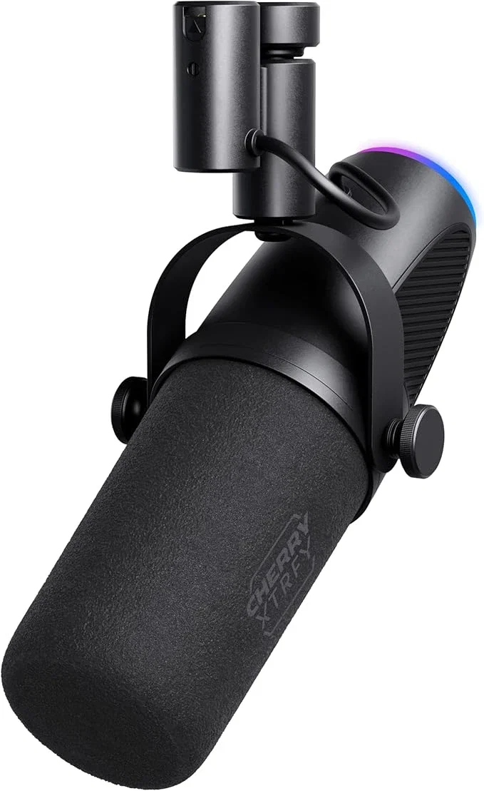 CHERRY XTRFY Ngale X Microphone professionnel USB & XLR pour l'enregistrement et le streaming, XLR et USB Plug & Play, cardioïde, commutateur Low-Cut pour le jeu, noir