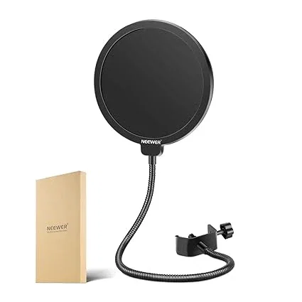 Neewer Filtre Anti-pop Bouclier de Microphone Professionnel Compatible avec Yéti Bleu et Tout autre Microphone, Écran Anti-vent à Double Couche avec Bras Flexible Clip à Col de Cygne à 360 degrés