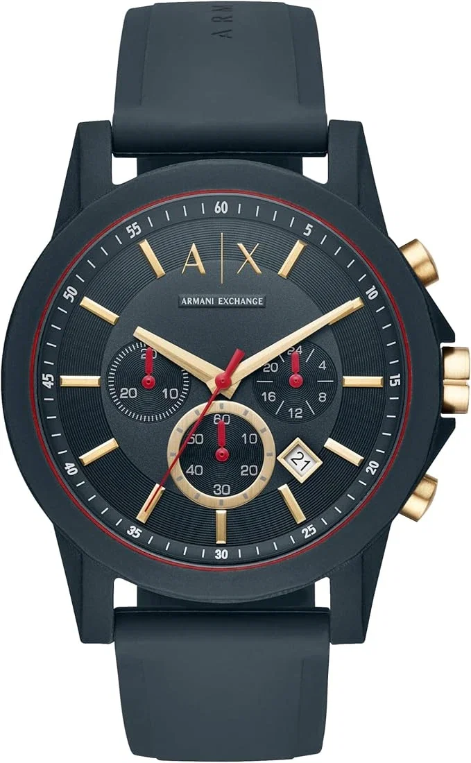 Armani Exchange Montre Chronographe pour homme, montre en silicone, taille du boîtier de 44 mm