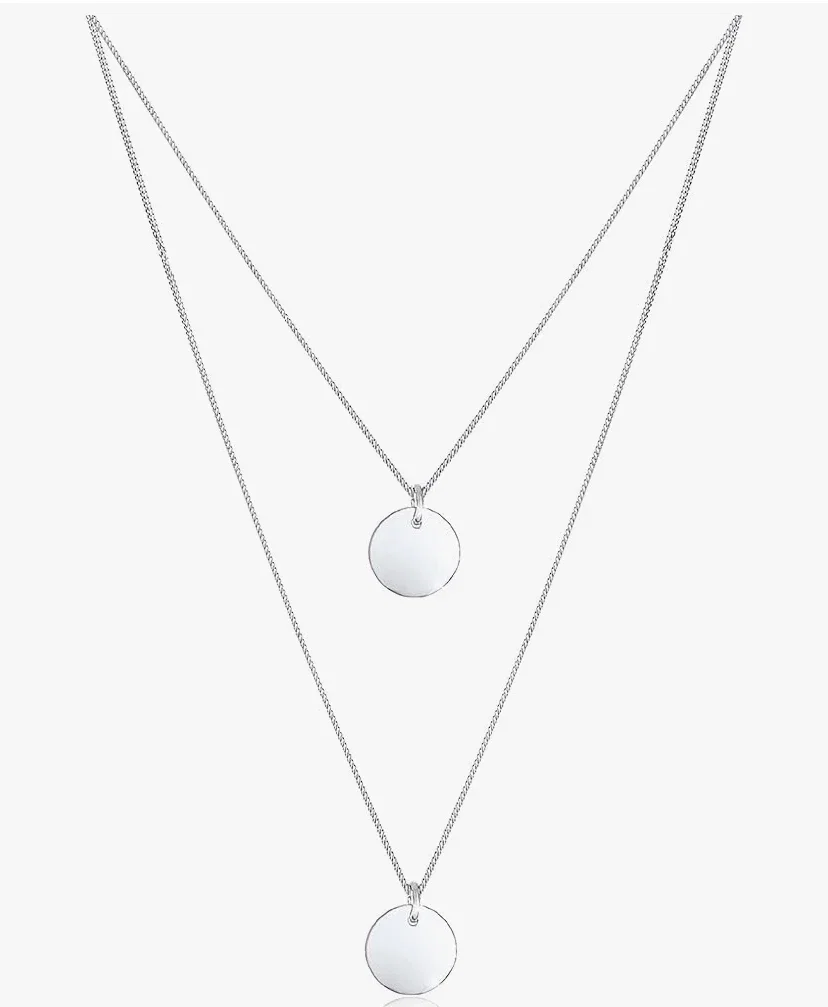 Elli Collier Femme, Pendentif à Plaques à 2 Couches Tendance en Argent Sterling 925