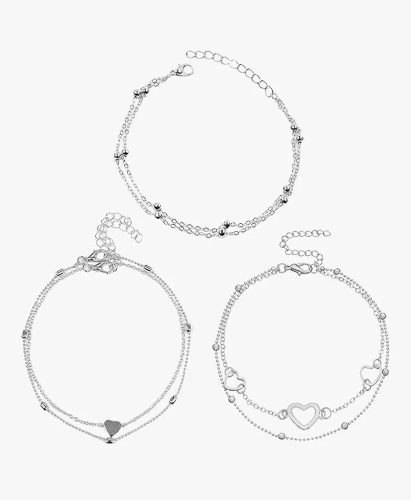 Yinquetinup Lot de 3 bracelets de cheville réglables en métal pour femme et fille, Métal