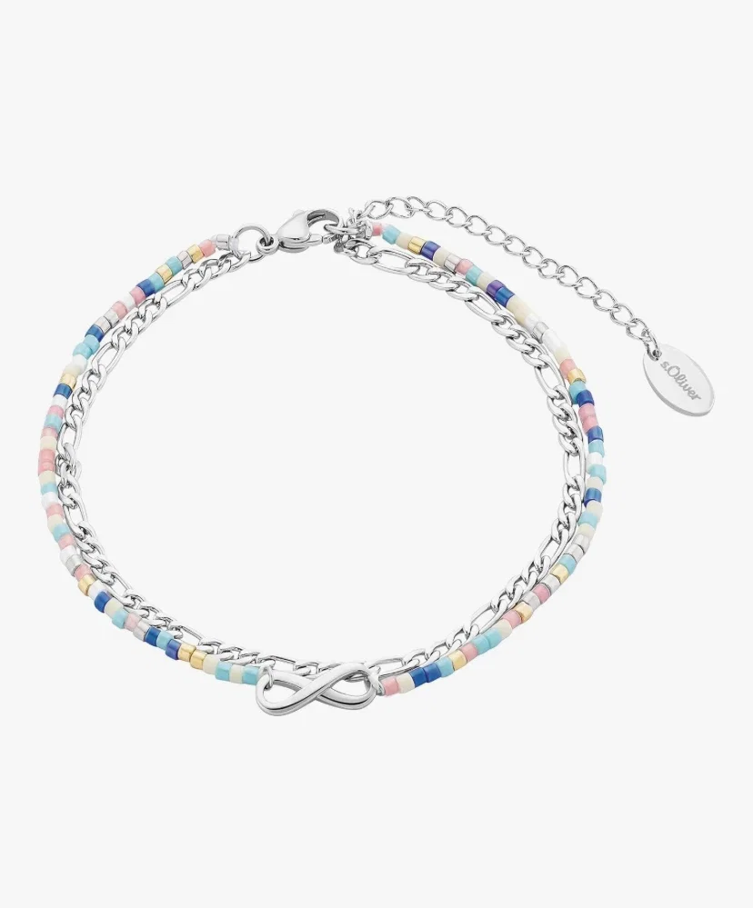 s.Oliver Bracelet de cheville en argent sterling 925/acier inoxydable pour femme, bijou d’été, 22+5 cm, argent, livré dans une boîte cadeau pour bijoux