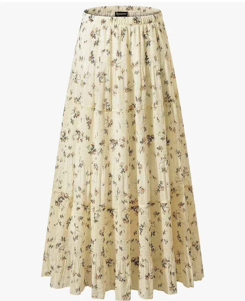 NASHALYLY Jupe longue plissée en mousseline de soie taille haute pour femme