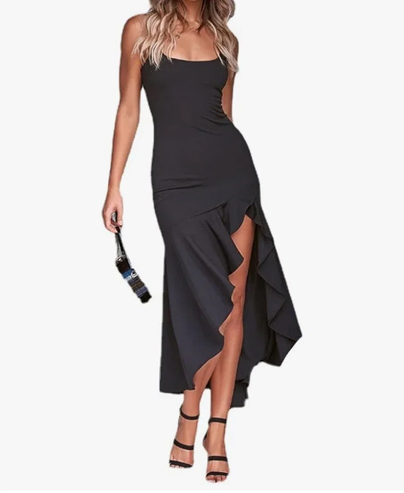 TTPSRY Robe d'été pour Femme Slim Moulante Robe sans Manches à Spaghetti Couleurs Unie Élastique Skinny Slim Robe De Soirée Robe De Club