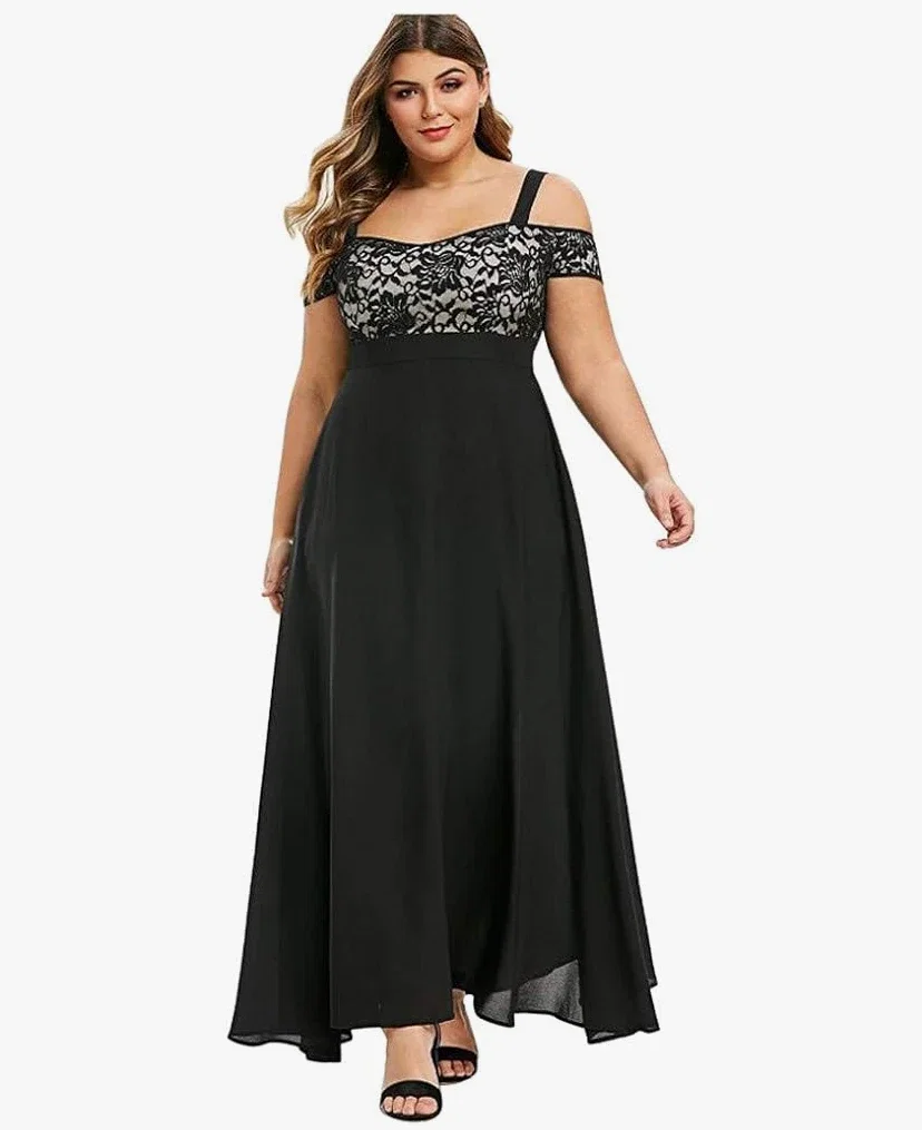 WWricotta Robe Longue Femme - Grande Taille Robe Femme Fluide Courte Robe De Demoiselle d'honneur RéTro AnnéE 50S Pin-Up Robe Droite Fluide Elegante Robe Longue Et Fine