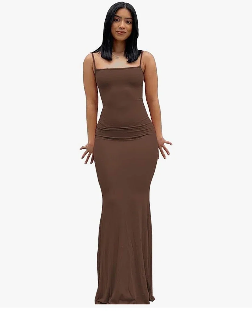 TOFBS Robe Maxi Femme Bretelles Spaghetti sans Manches Moulante Longue Robe Casual Dos Nu Eté Robe Sexy Elégant Robe de Cocktail Soirée Clubbing Bal Fête