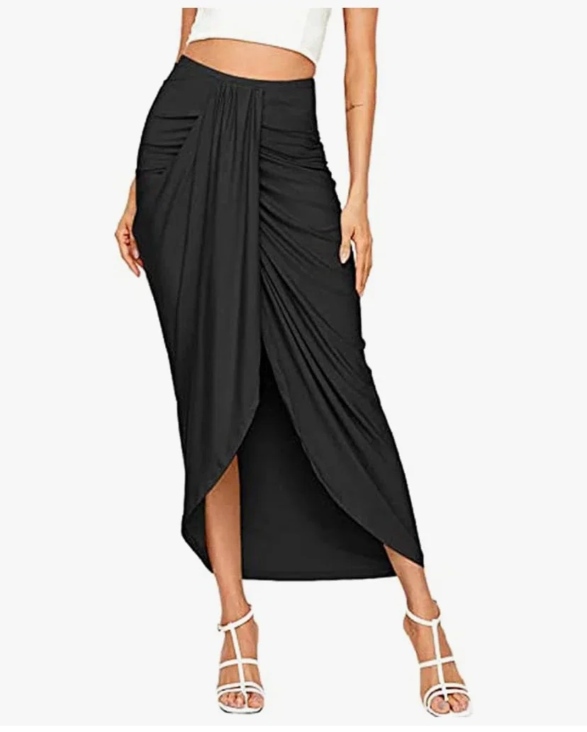 Jupe DéContractéE Fendue Portefeuille AsyméTrique éLastique Taille Haute Maxi DrapéE Solide Sexy Mini Mi Longue Courte Chic Grande Boheme Ete PlisséE Crayon Laine Chaud Jupe De Couleur Unie