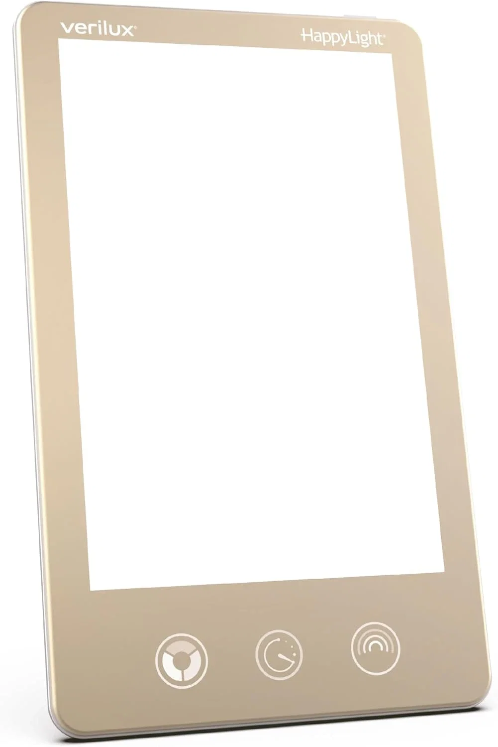 Verilux® HappyLight® Lampe thérapeutique LED sans UV, lumière blanche brillante de 10 000 lux, luminosité et couleur réglables, plus compte à rebours – Fixation murale ou support inclus - Doré champagne