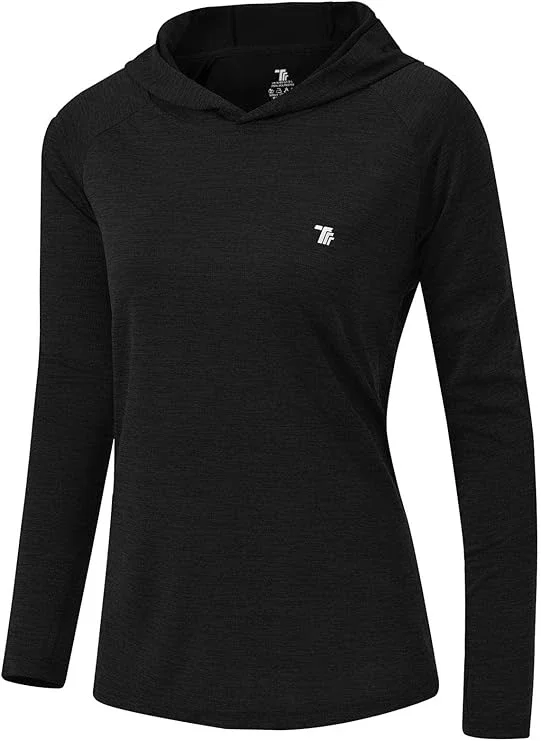JHMORP Chemise de randonnée à capuche pour femme, protection solaire UPF 50+, séchage rapide, léger, manches longues, trou pour le pouce