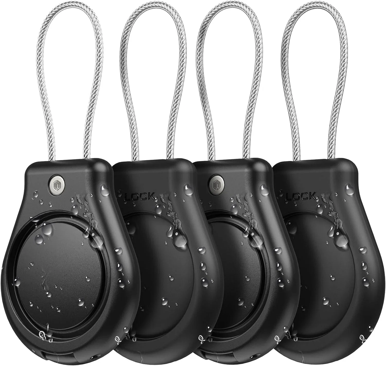 Lot de 4 porte-étiquettes Air Tag – Porte-clés étanche avec câble métallique, compatible avec Apple Air Tag, support sécurisé pour bagages, porte-clés (noir)