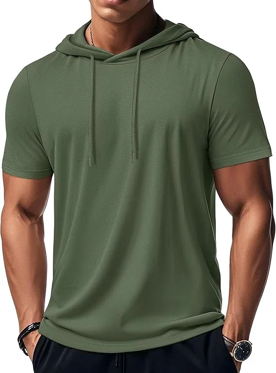 MAGCOMSEN Sweat à capuche à manches courtes pour homme en coton léger pour l'été, la gym, le golf