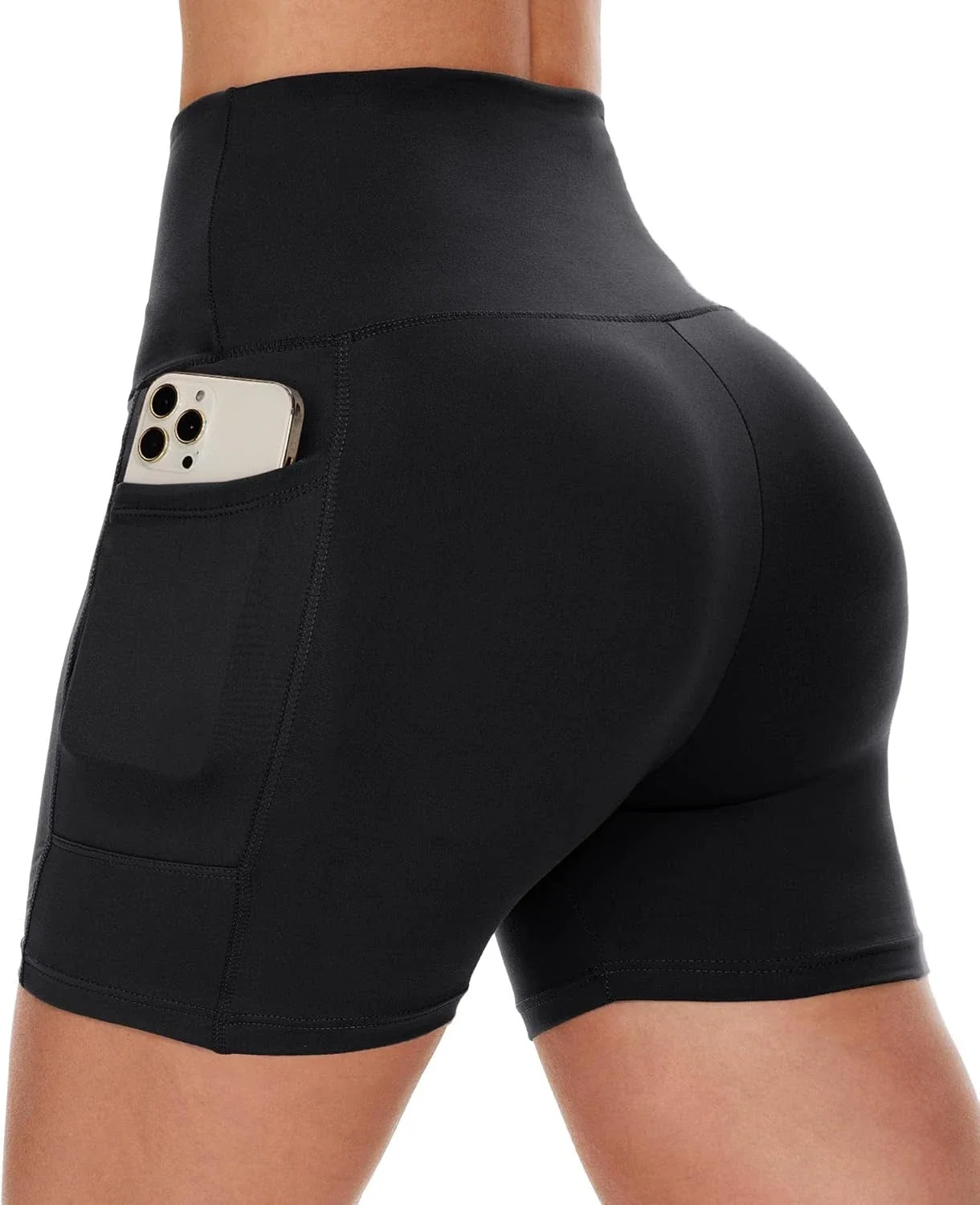 Short de motard d'entraînement pour femme avec poches – 7,6 cm/12,7 cm taille haute en élasthanne, contrôle du ventre, short de gym, de yoga