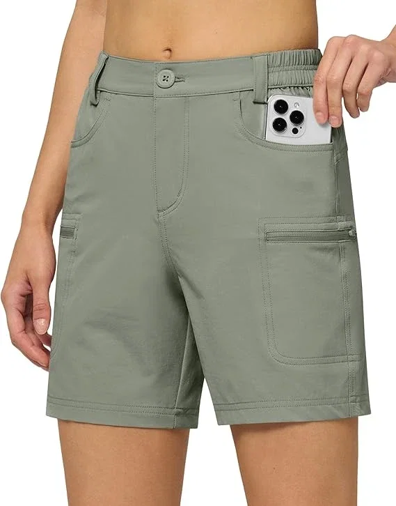 Willit Short cargo pour femme en tissu extensible et résistant à l’eau, avec poches, pour l’été, la randonnée, le golf, l’extérieur