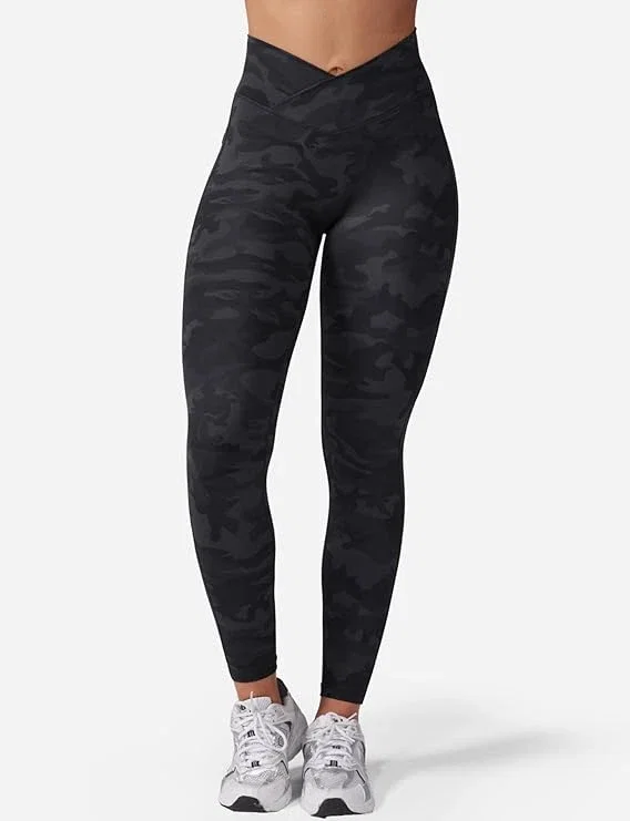 YEOREO Legging d'entraînement avec poches pour femme - Taille croisée en V - Sans couture sur le devant - Pantalon de yoga