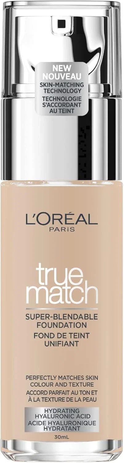 L'Oréal Paris True Match – Fond de teint liquide super unifiant, infusé de crème hydratante et d'acide hyaluronique, 30 ml, teinte : rose vanille 2C