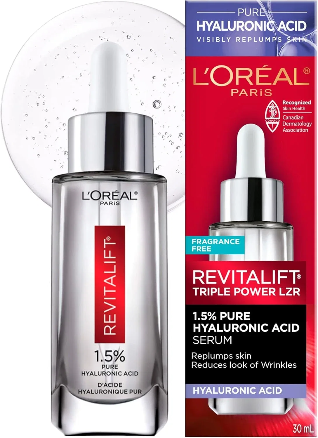 <h1 class="a-size-base-plus a-text-bold"> À propos de cet article </h1>                     <ul class="a-unordered-list a-vertical a-spacing-mini"><li class="a-spacing-mini"><span class="a-list-item">
 Sérum d’hydratation intensive : le sérum à l’acide hyaluronique pur 1,5
 % pour le visage hydrate la peau instantanément pour un éclat sain et 
une peau visiblement repulpée; réduit l’apparence des rides et ravive 
l’éclat de la peau; efficace pour tous les teints.  </span></li><li class="a-spacing-mini"><span class="a-list-item">
 Soulagement instantané pour les peaux sèches : cet hydratant à l’acide 
hyaluronique pour le visage hydrate immédiatement la peau en profondeur.
 En 1 semaine, elle est visiblement repulpée pour une peau d’apparence 
plus jeune, plus ferme, plus élastique et plus éclatante. La peau paraît
 et semble hydratée instantanément et au fil du temps.  </span></li><li class="a-spacing-mini"><span class="a-list-item">
 L’acide hyaluronique (AH) est une puissante molécule qui retient 
l’hydratation et qui se retrouve à l’état naturel dans la peau. Cette 
formule combine un poids moléculaire faible et un poids moléculaire 
élevé pour une hydratation en profondeur.  </span></li><li class="a-spacing-mini"><span class="a-list-item">
 Sérum léger : s’absorbe rapidement sans sensation collante ni résidus; 
Finition transparente sur la peau et s’applique bien sous le maquillage 
en tant qu’apprêt. À utiliser avant le maquillage pour une hydratation 
optimale.  </span></li><li class="a-spacing-mini"><span class="a-list-item">
 Convient à tous les types de peaux : sans parfum, sans parabène, sans 
huile minérale, sans colorant synthétique; testé par des dermatologues; 
convient à tous les types de peau : peau sèche, peau grasse, peau mixte,
 peau sensible et peau mature.  </span></li></ul><p><br></p>