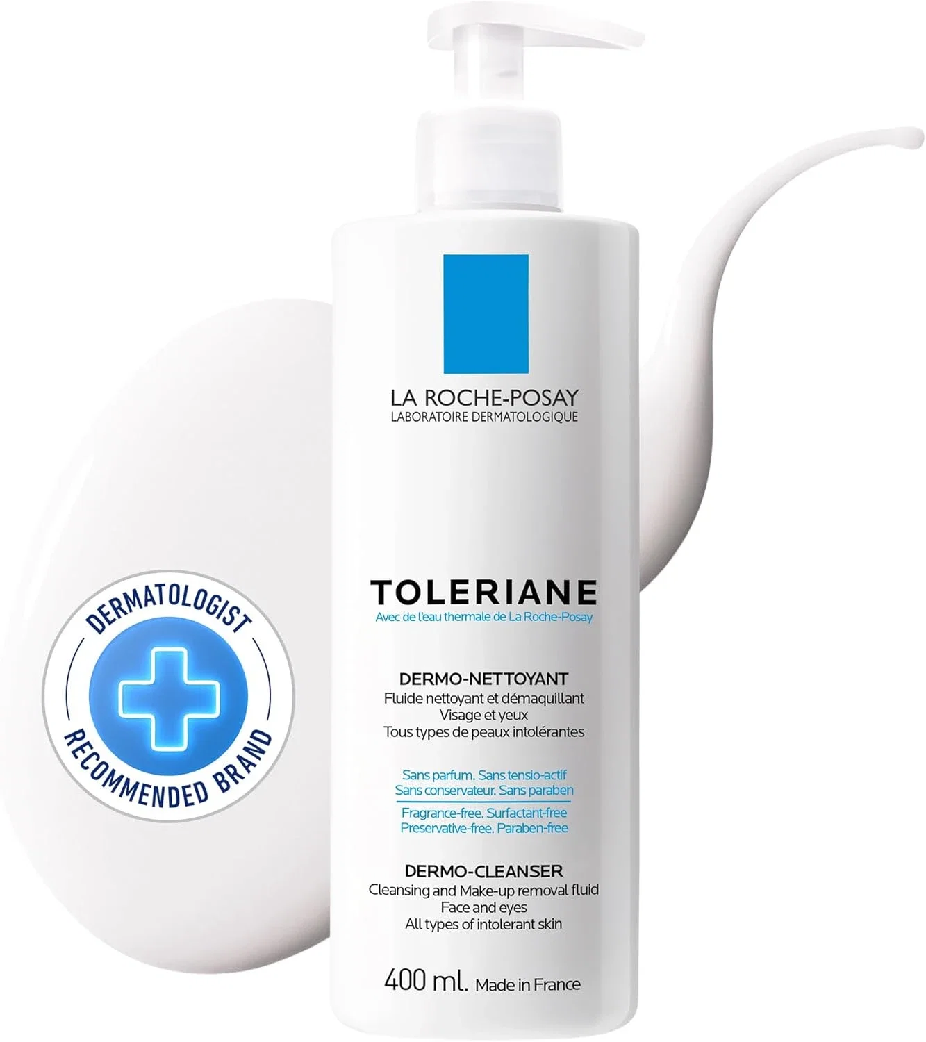 La Roche-Posay Toleriane Dermo-Cleanser Nettoyant visage non parfumé pour peaux sensibles, nettoyant visage apaisant et hydratant à la glycérine, sans parfum, sans paraben, sans conservateur.