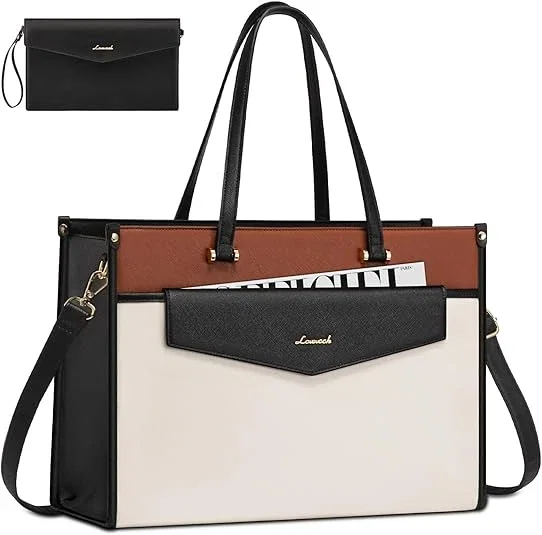 LOVEVOOK Sac pour ordinateur portable pour femme, sac fourre-tout pour ordinateur portable de 15,6", sac de travail, porte-documents d'affaires, sac à main d'ordinateur en cuir imperméable