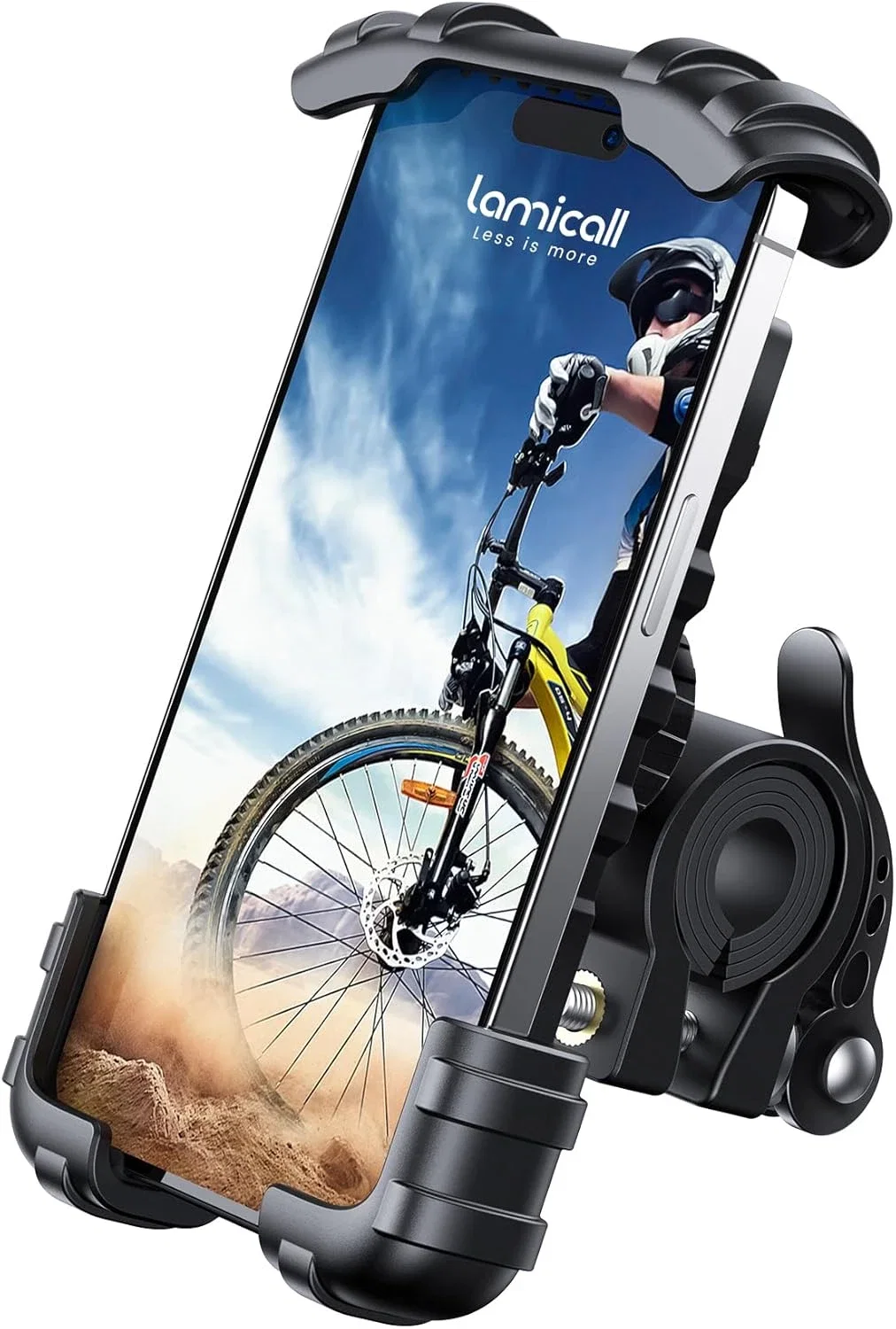 Lamicall Support de téléphone pour vélo, support de téléphone portable pour moto, vélo pour guidon de vélo, support de vélo pour iPhone 15 Pro Max Plus, 14 Pro Max, S23 S24 Ultra, smartphone de 4,7 à