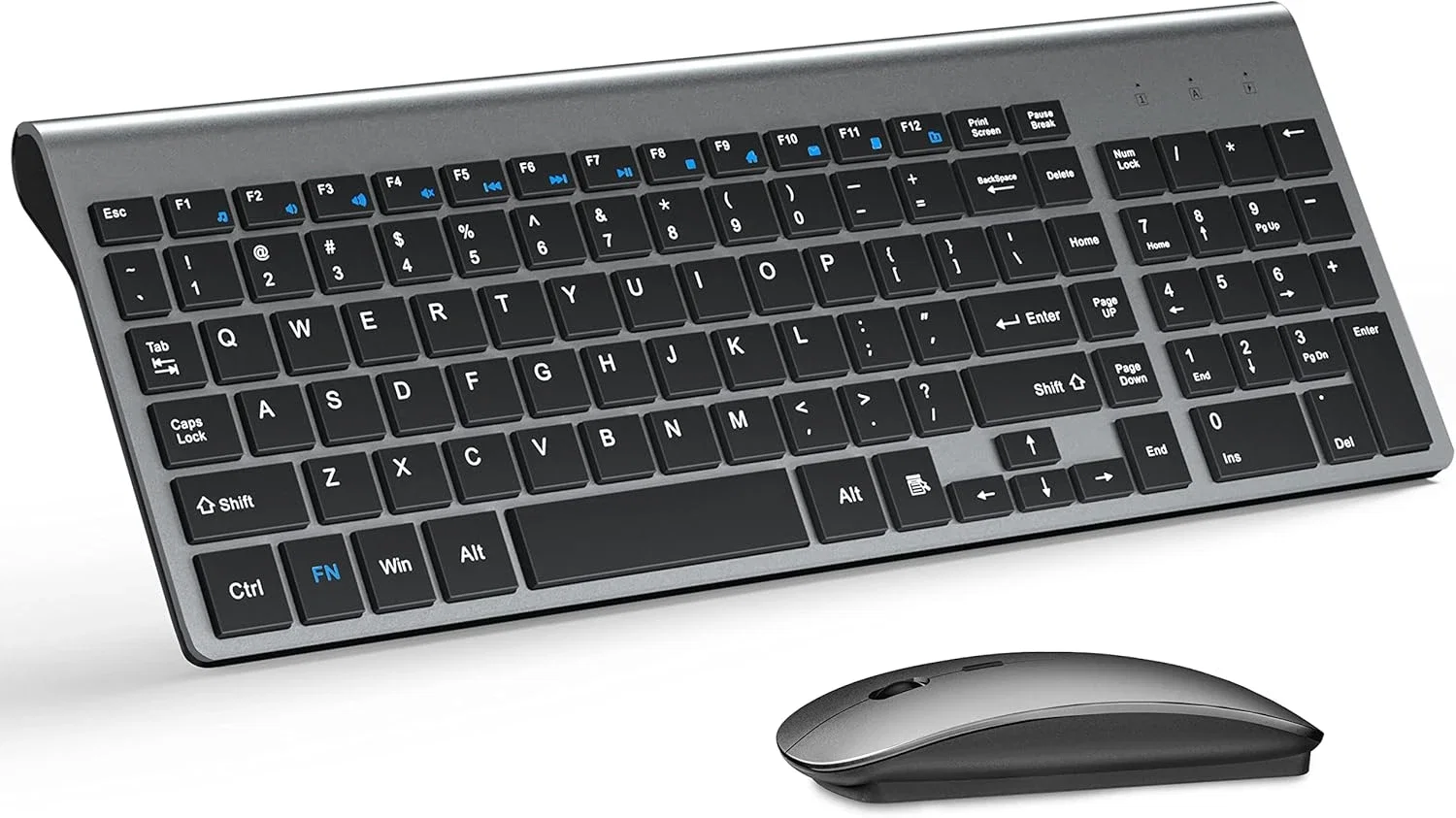 TopMate Ensemble clavier et souris sans fil ultra fin 2,4 G Souris USB compacte et silencieuse avec interrupteur ciseaux avec housse, 2 piles AA et 2 piles AAA pour PC/ordinateur portable/Windows/Mac