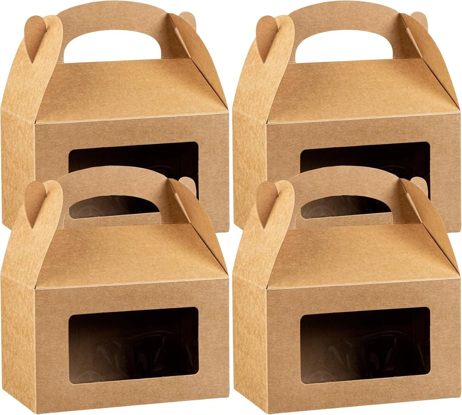 Restaurantware - Bio Tek Lot de 25 boîtes à pignon 15,2 x 8,9 x 8,9 cm - Fenêtre transparente en PET - Poignée intégrée - En papier kraft - Anti-graisse - Pour fêtes