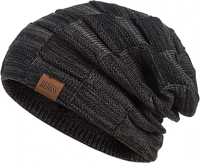 REDESS Tuque longue d’hiver chaude en tricot épais pour homme et femme