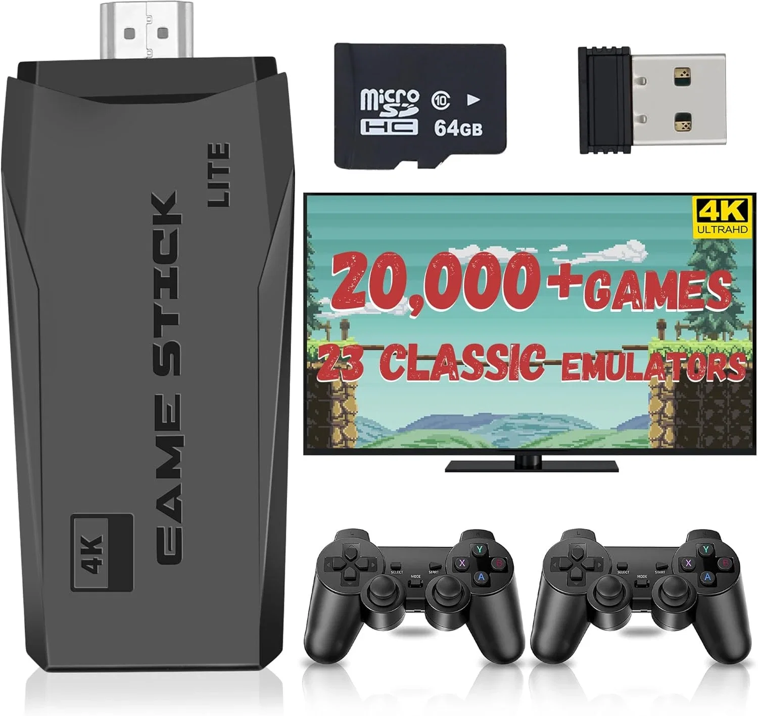 Console de jeu rétro sans fil avec 23 émulateurs intégrés, plus de 20 000 jeux, sortie HDMI 4K et manette sans fil 2,4 GHz, jeux vidéo Plug and Retro Play pour TV
