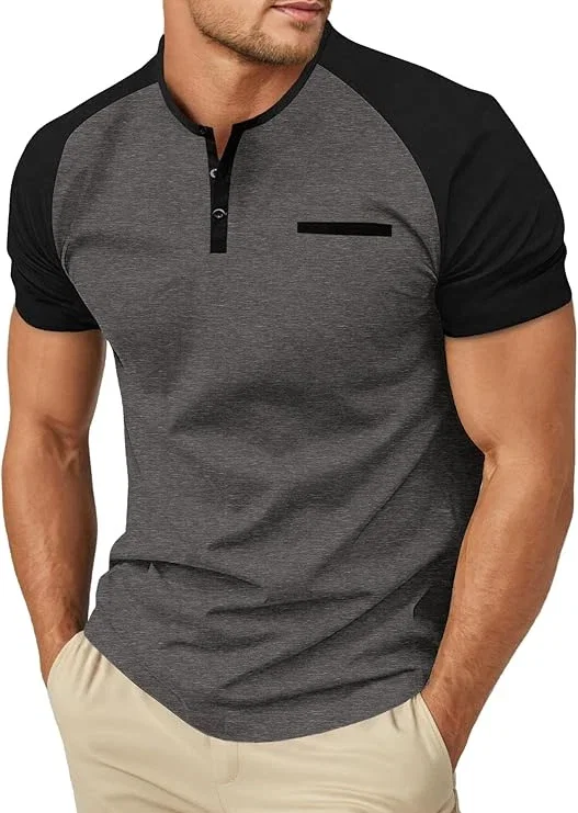 Sailwind Henley Chemises d'été décontractées à manches courtes avec poche pour homme