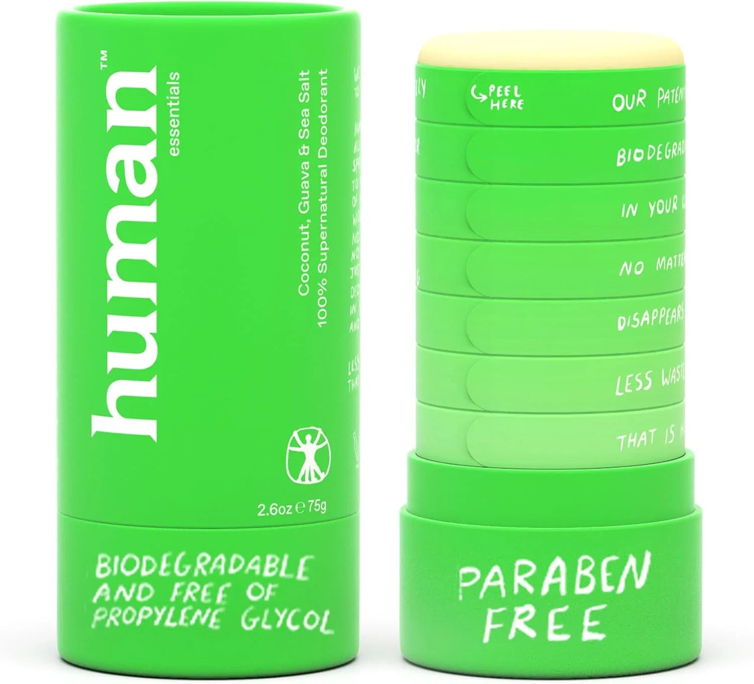 Human Essentials Déodorant naturel – Propriété canadienne – Sans aluminium, à base de plantes, sans cruauté envers les animaux, sans plastique, protection durable pour les peaux sensibles, végétalien